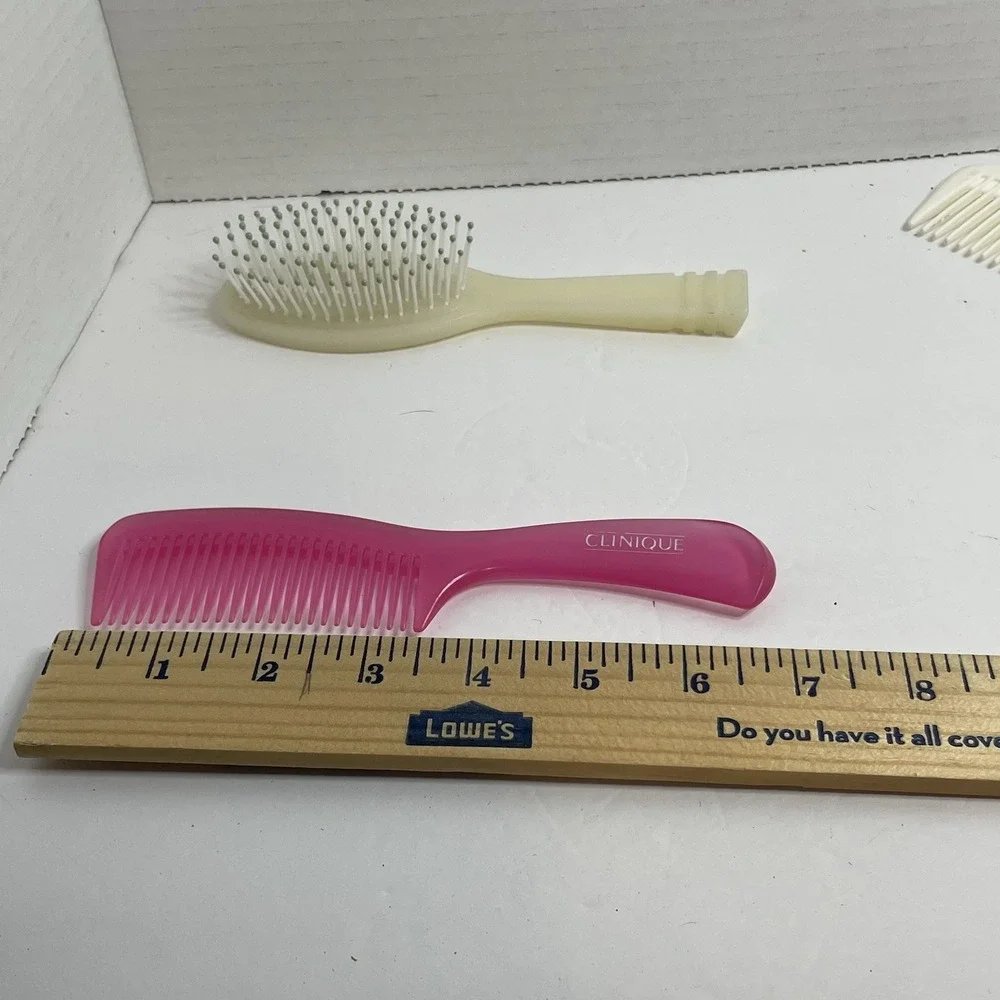 Clinique 2 Hair Combs/ 1 Brush Wide Tooth Detangling Hard Plastic White Pink VTG